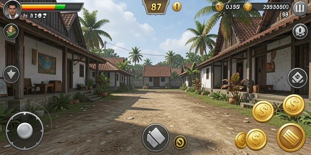 Tangkapan layar karakter utama dalam game yang siap beraksi.